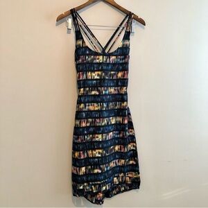 Hurley Aria Bohemian Striped Crossback Sleeveless Tank Mini Dress Black